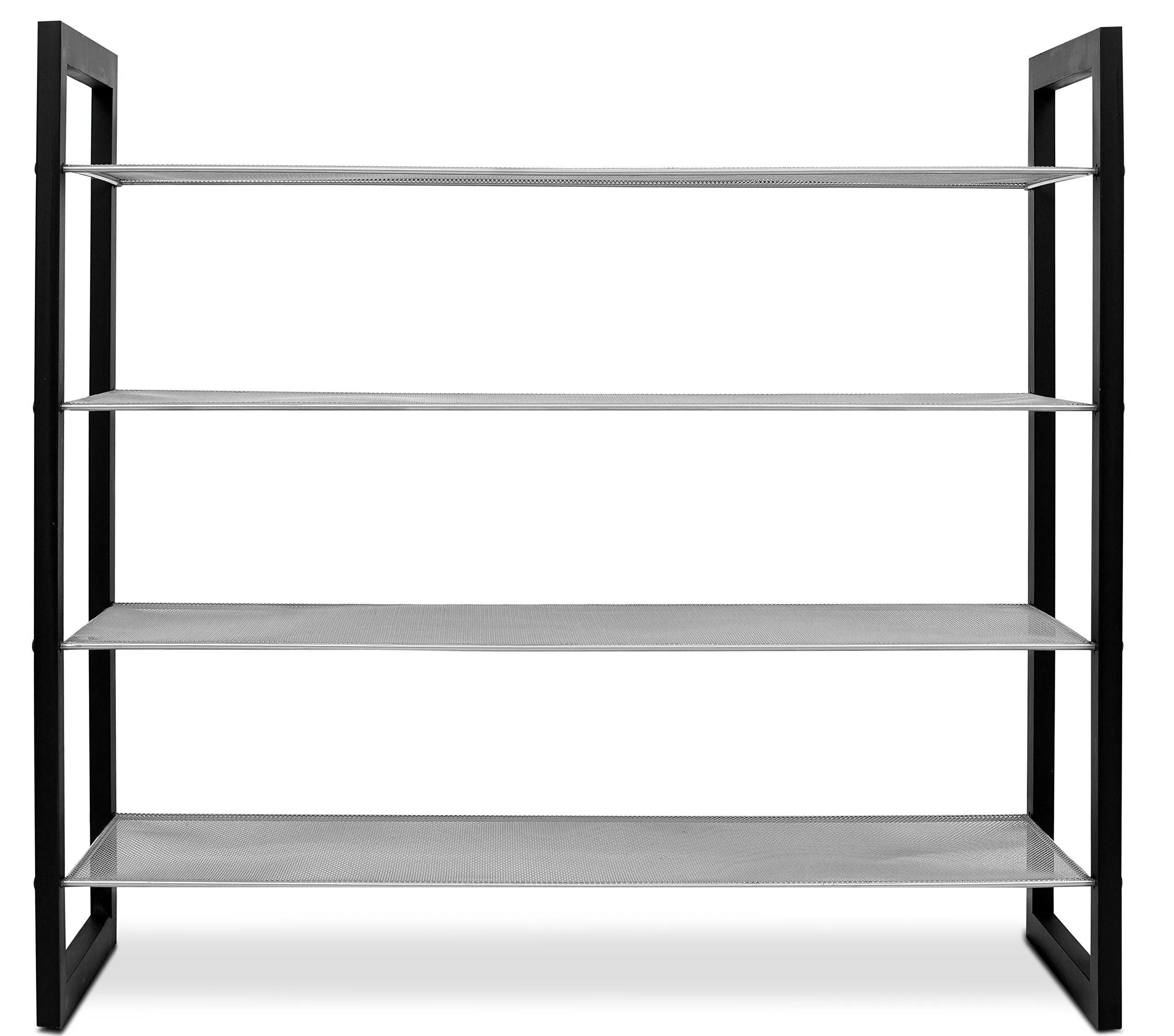 Internet's Best Mesh Shoe Rack - 4-Tier - Free Standing Metal Wood Shoe Organizer - Closet and Entryway - Fits 16 Pairs of Shoes - Black & Silver