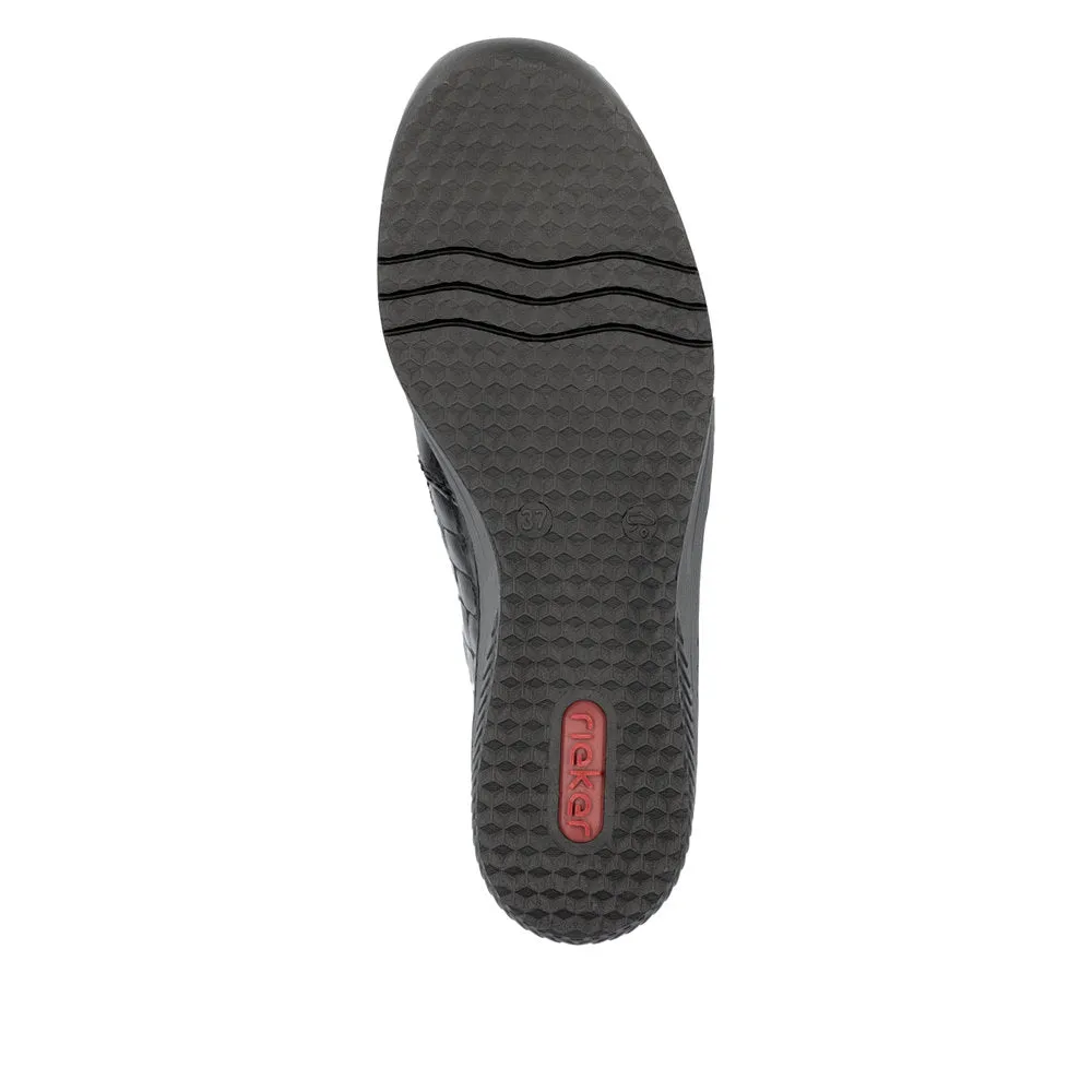 Ladies Rieker Black Patent Shoe Wedge Heel Slip-on 48752-00 sale
