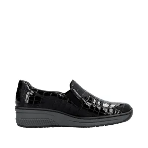 Ladies Rieker Black Patent Shoe Wedge Heel Slip-on 48752-00 sale