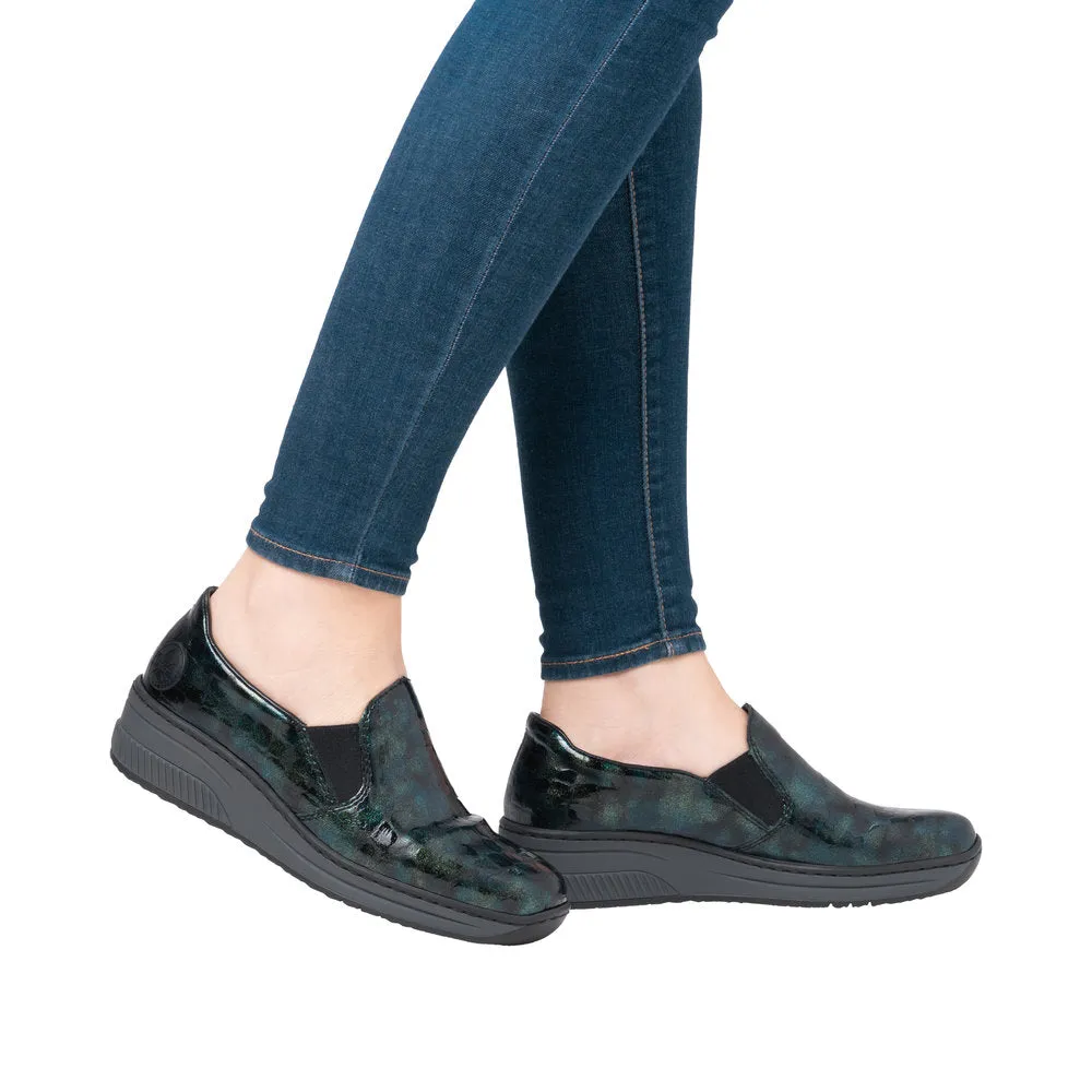Ladies Rieker Black Patent Shoe Wedge Heel Slip-on 48752-00 sale