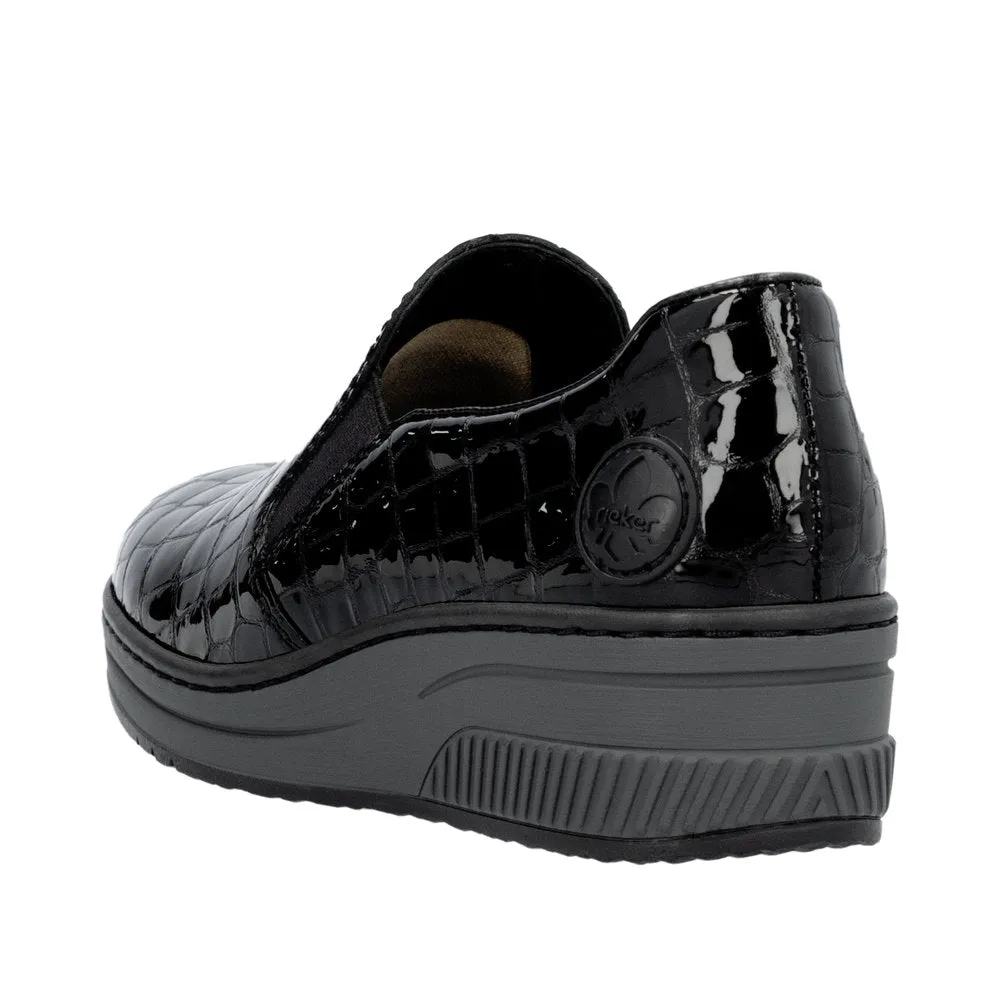 Ladies Rieker Black Patent Shoe Wedge Heel Slip-on 48752-00 sale
