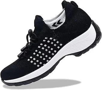 Ladies Running Shoes Slip On Trainers Thick Bottom Air Cushioned Comfortable Walking Shoes with Breathable Mesh Sneakers   B107622