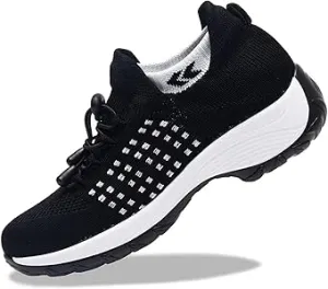 Ladies Running Shoes Slip On Trainers Thick Bottom Air Cushioned Comfortable Walking Shoes with Breathable Mesh Sneakers   B107622