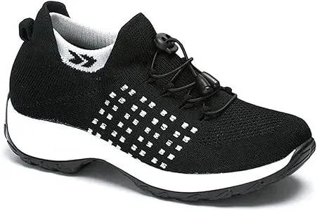 Ladies Running Shoes Slip On Trainers Thick Bottom Air Cushioned Comfortable Walking Shoes with Breathable Mesh Sneakers   B107622