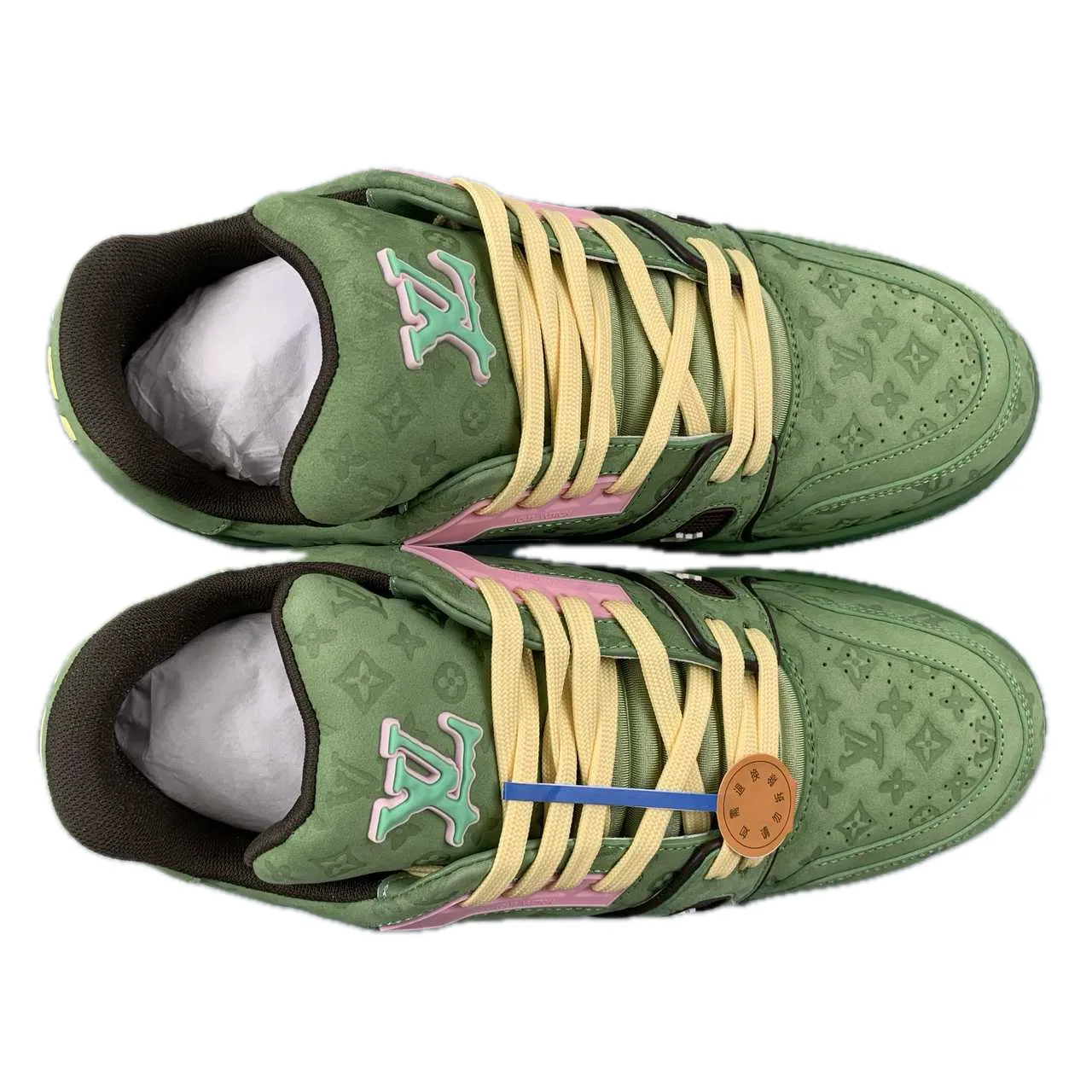 LV Trainers Monogram Embossed Nubuck Calf Leather Green Sneaker