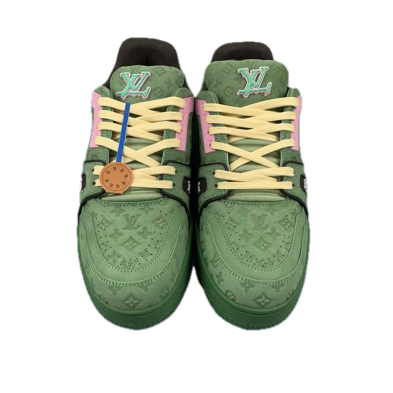 LV Trainers Monogram Embossed Nubuck Calf Leather Green Sneaker