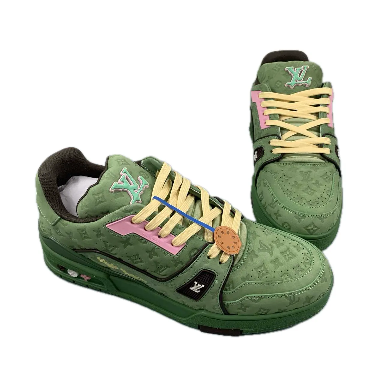 LV Trainers Monogram Embossed Nubuck Calf Leather Green Sneaker
