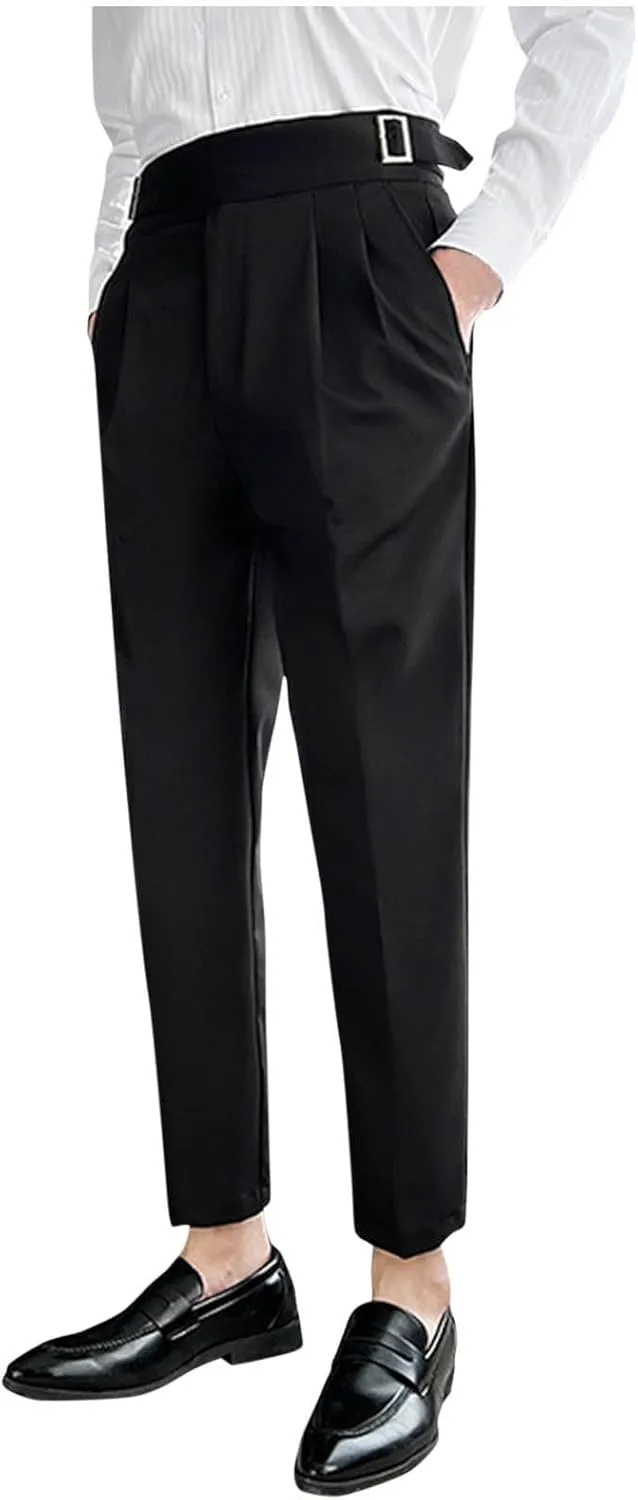 Mens Dress Pants Regular Fit Wrinkle Free Expandable Waist Flat Front Suit Pant Business Casual Straight Leg Trousers