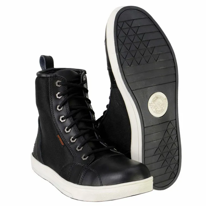 Milwaukee Leather Men's Waterproof Black Leather Motorcycle Reinforced Street Riding Shoes w/Ankle Support - MBM9004WP