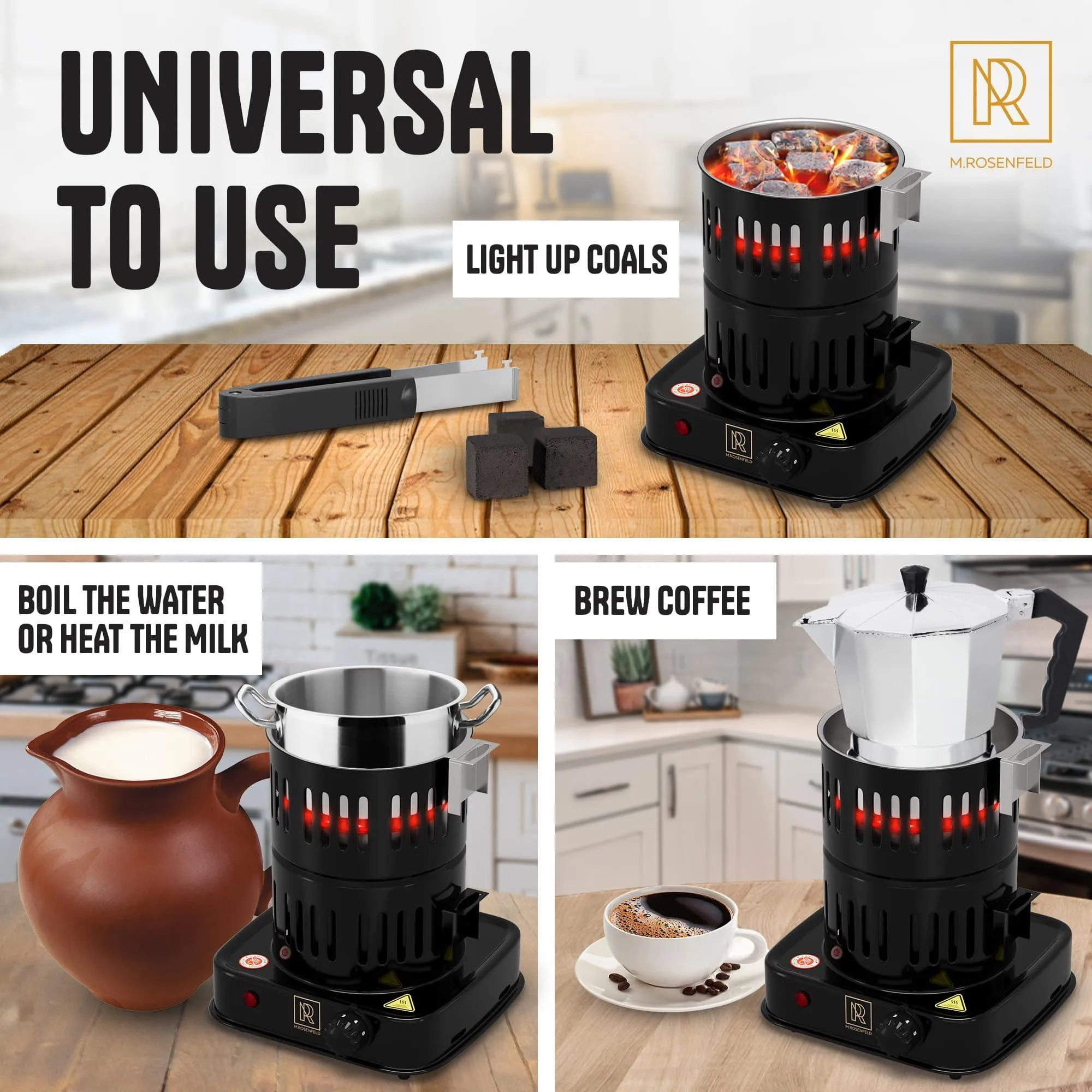 Multipurpose Electric Charcoal Starter   800W Electric Charcoal Burner ETL Approved Electric Stove   Coconut Charcoal Lighters with Tongs   800W Hot Plate Electric   304 Stainless Steel Coiled Burner