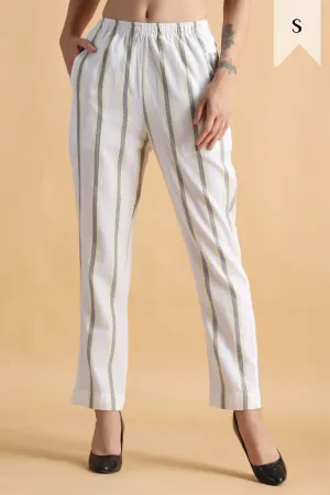 Pristine White Striped Cotton Pants