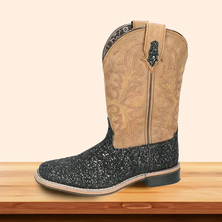 Smoky Mountain Womens Las Vegas Brown/Black Glitter Leather Cowboy Boots