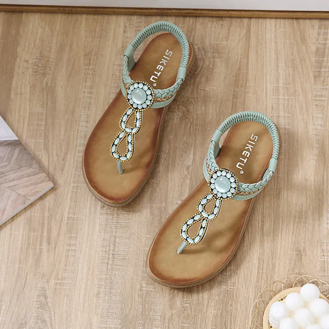 vanccy  Sandals Bohemian Rhinestone Comfortable  Holiday Shoes BS05