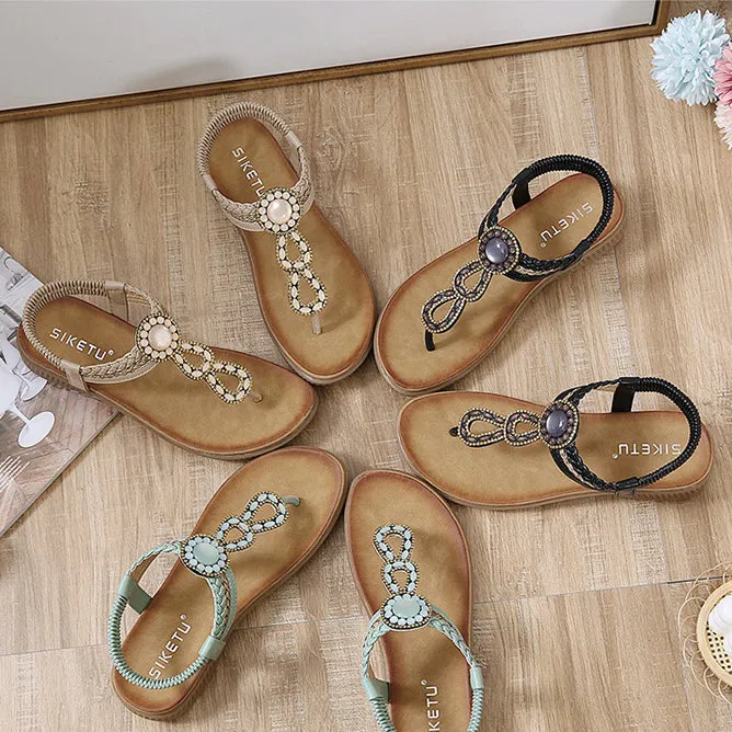 vanccy  Sandals Bohemian Rhinestone Comfortable  Holiday Shoes BS05