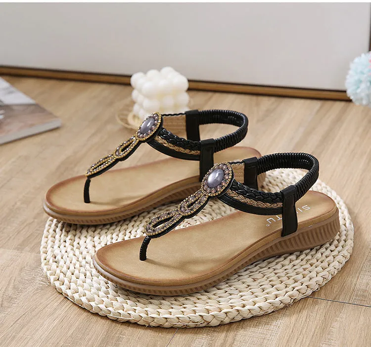 vanccy  Sandals Bohemian Rhinestone Comfortable  Holiday Shoes BS05