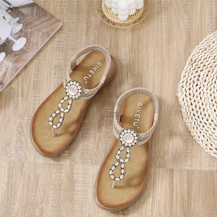 vanccy  Sandals Bohemian Rhinestone Comfortable  Holiday Shoes BS05