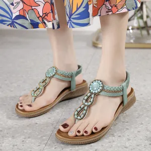 vanccy  Sandals Bohemian Rhinestone Comfortable  Holiday Shoes BS05