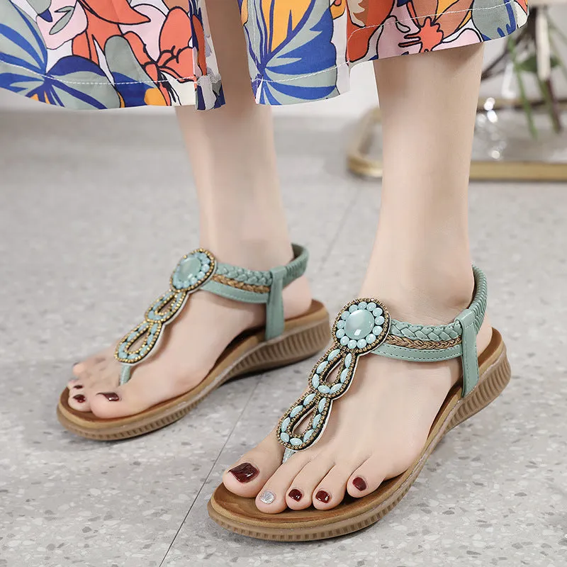 vanccy  Sandals Bohemian Rhinestone Comfortable  Holiday Shoes BS05