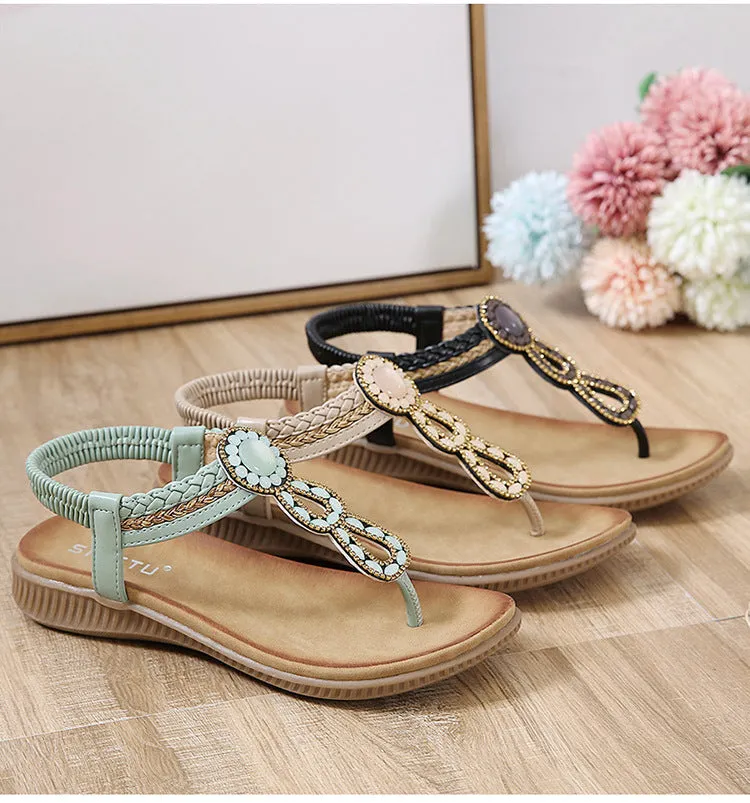 vanccy  Sandals Bohemian Rhinestone Comfortable  Holiday Shoes BS05