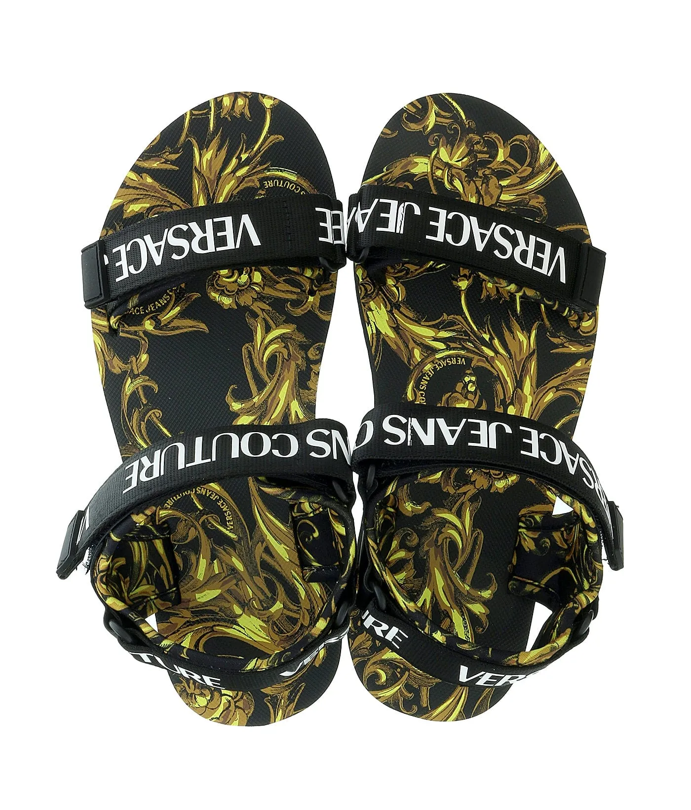 Versace Jeans Couture Black/Gold Baroque Trek Beach Sandals -