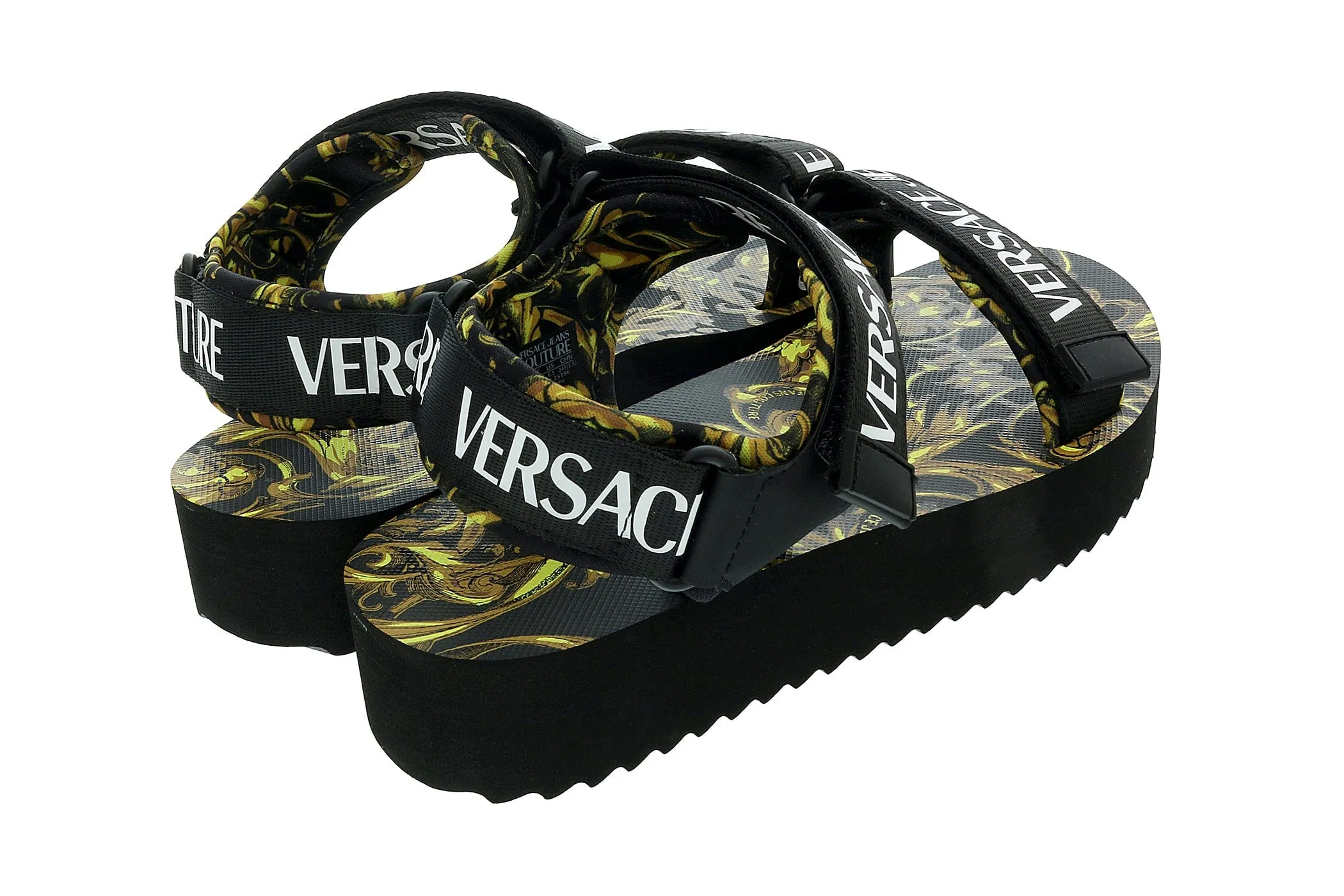 Versace Jeans Couture Black/Gold Baroque Trek Beach Sandals -
