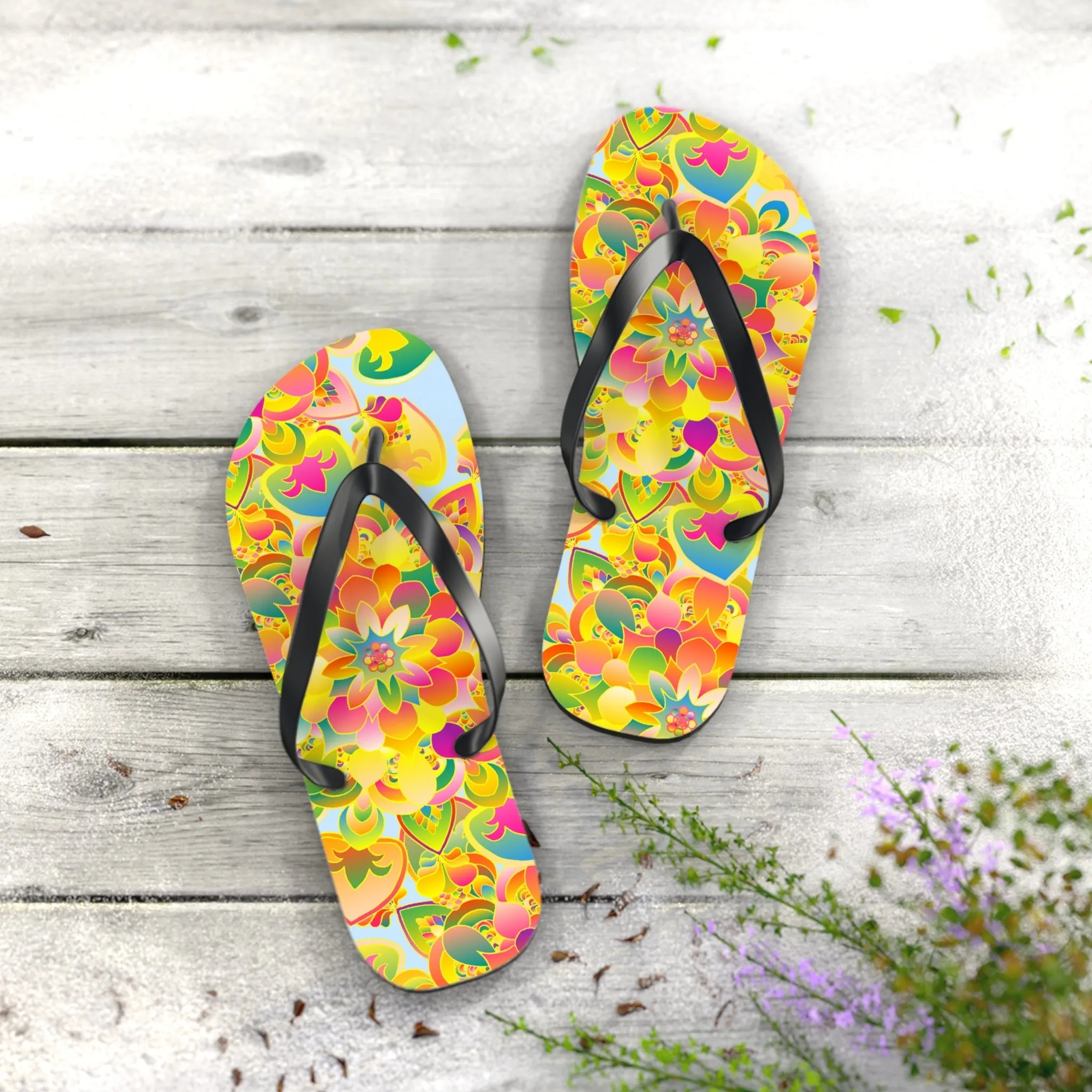 Vibrant Floral Mandala Flip Flops