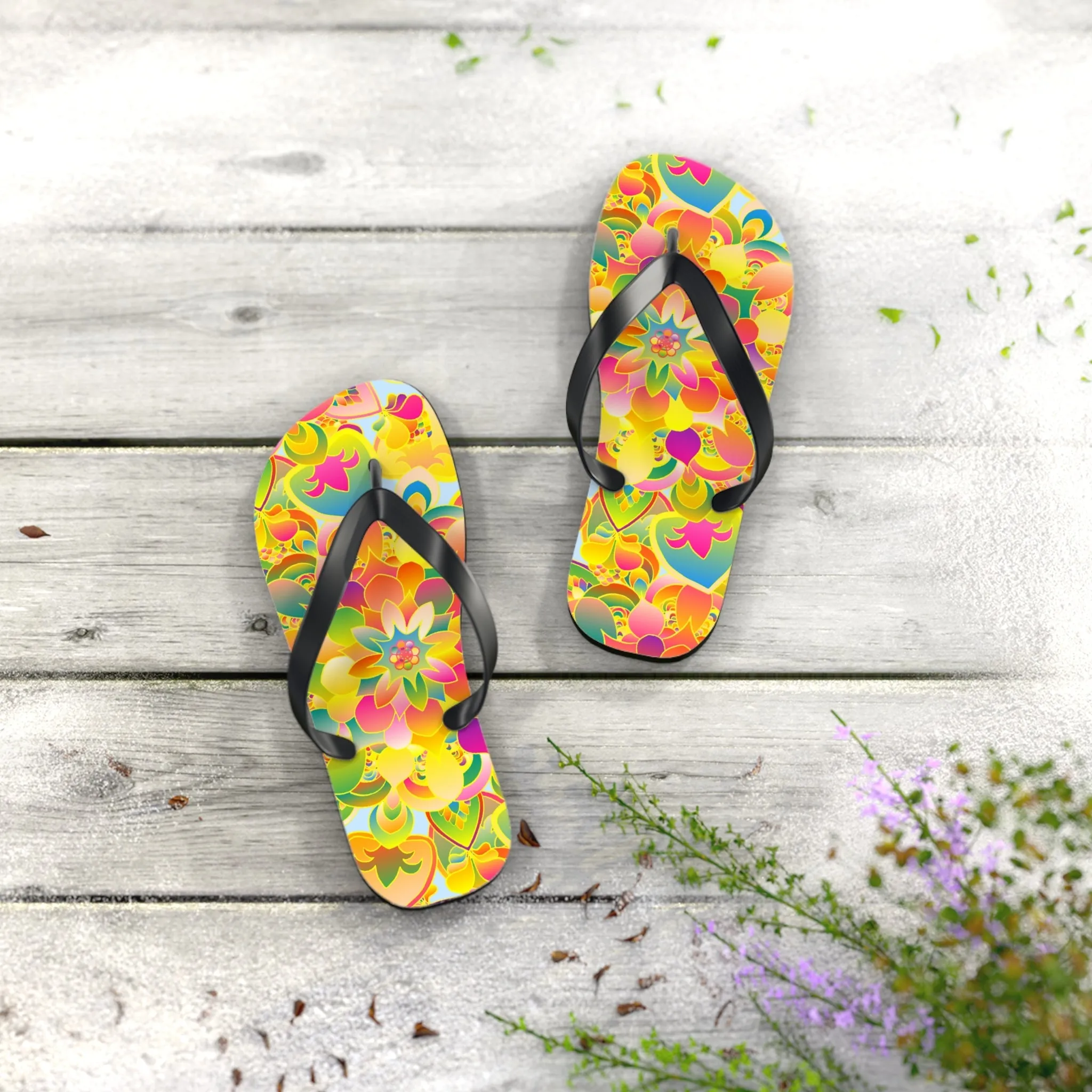 Vibrant Floral Mandala Flip Flops