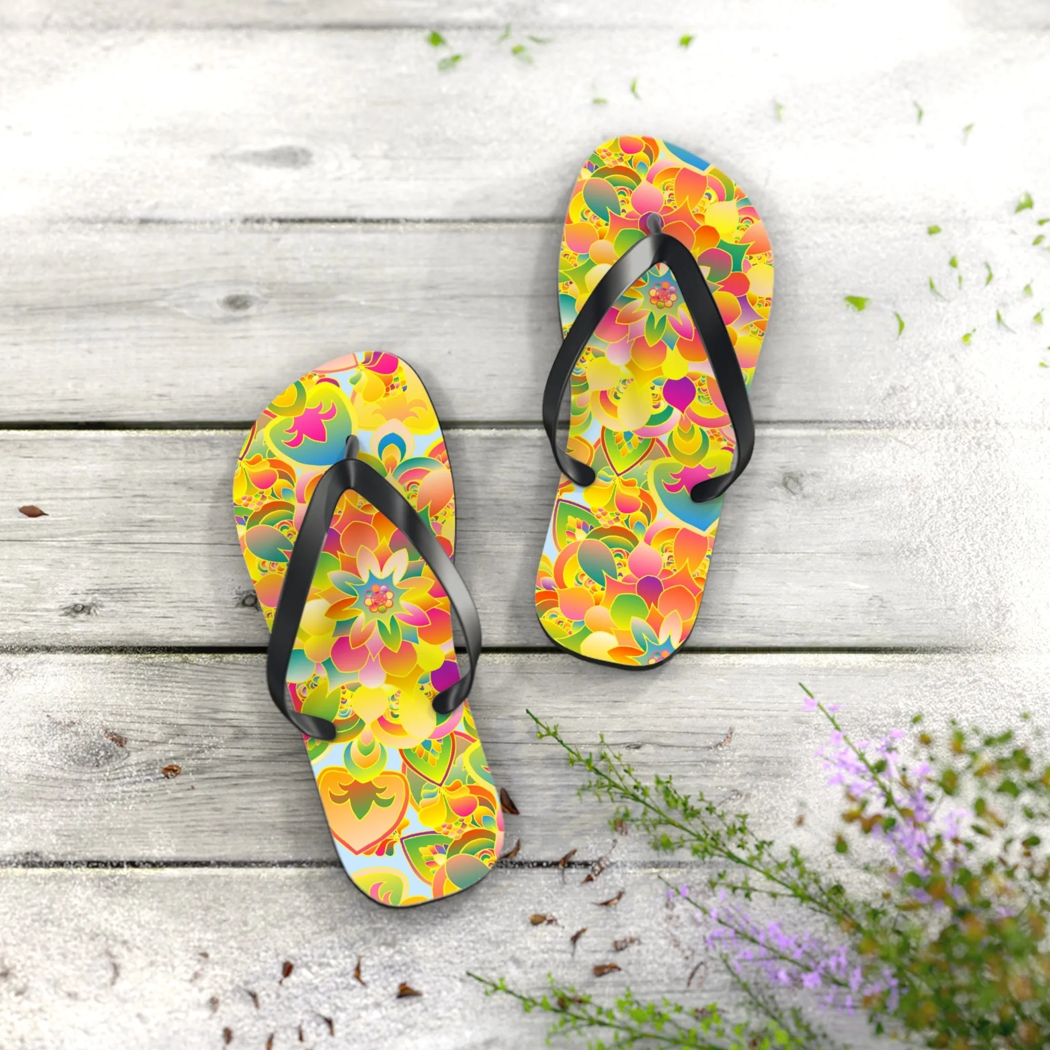 Vibrant Floral Mandala Flip Flops