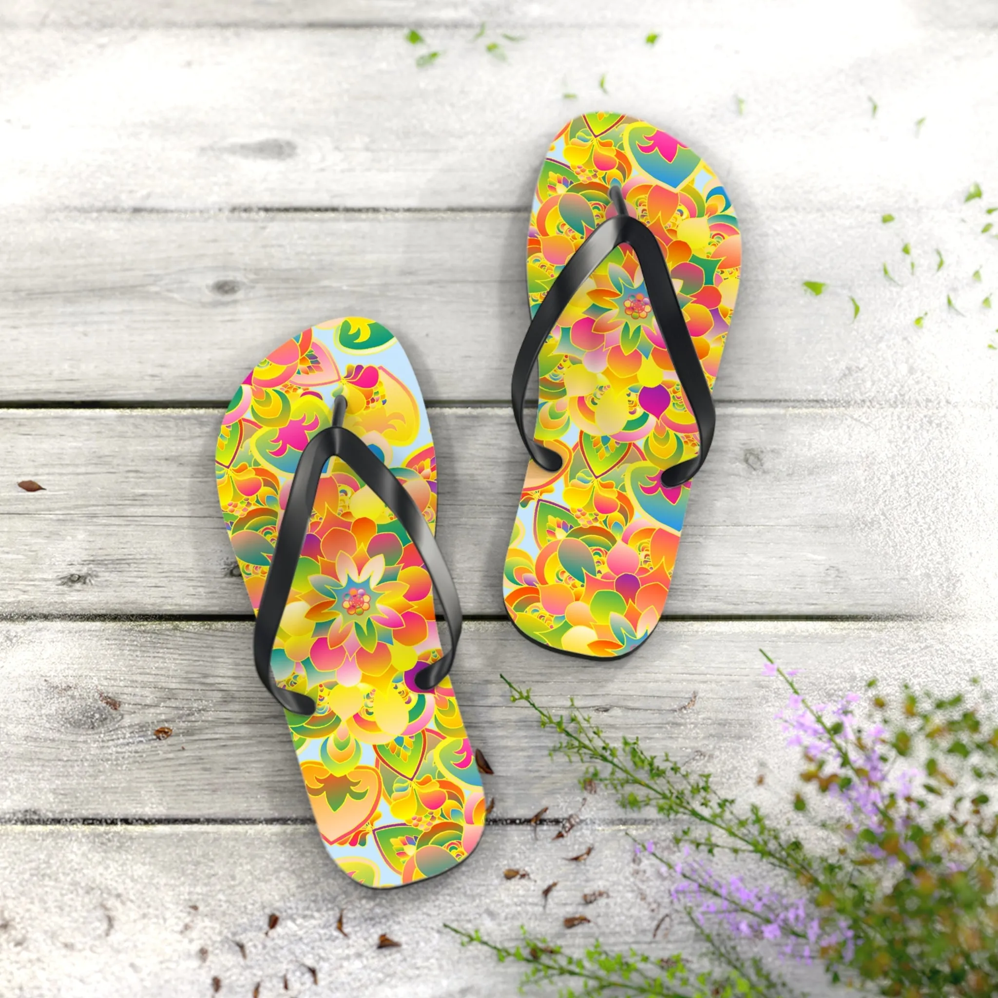 Vibrant Floral Mandala Flip Flops