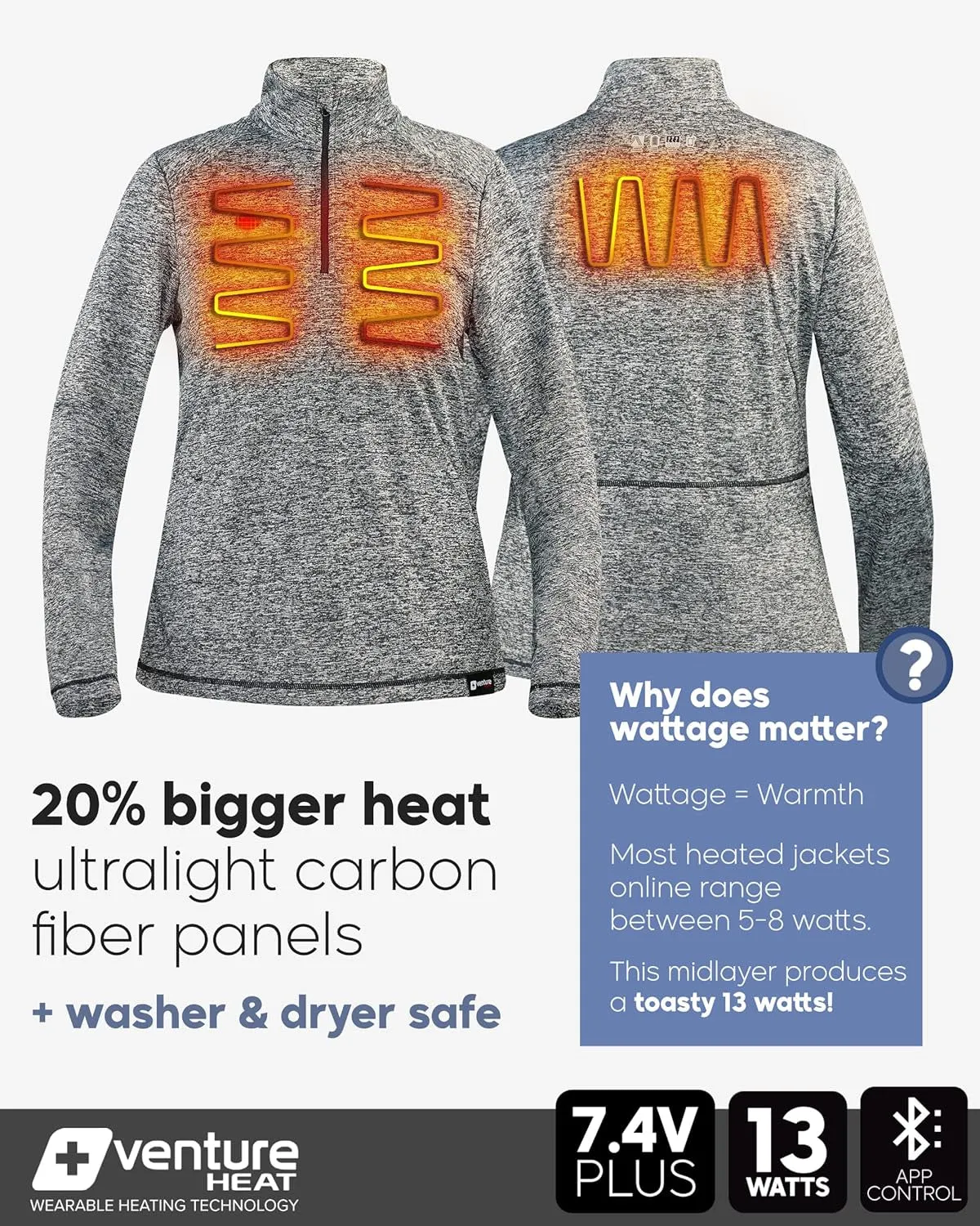 Women's Bluetooth Heated Shirt with Battery, App Controlled