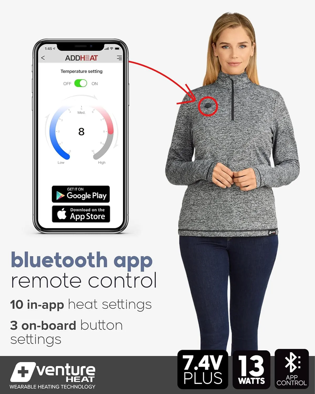 Women's Bluetooth Heated Shirt with Battery, App Controlled