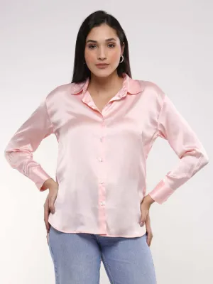 Women'S Premium Soft Pink Drop Shoulder Oversized Summer Satin Shirt